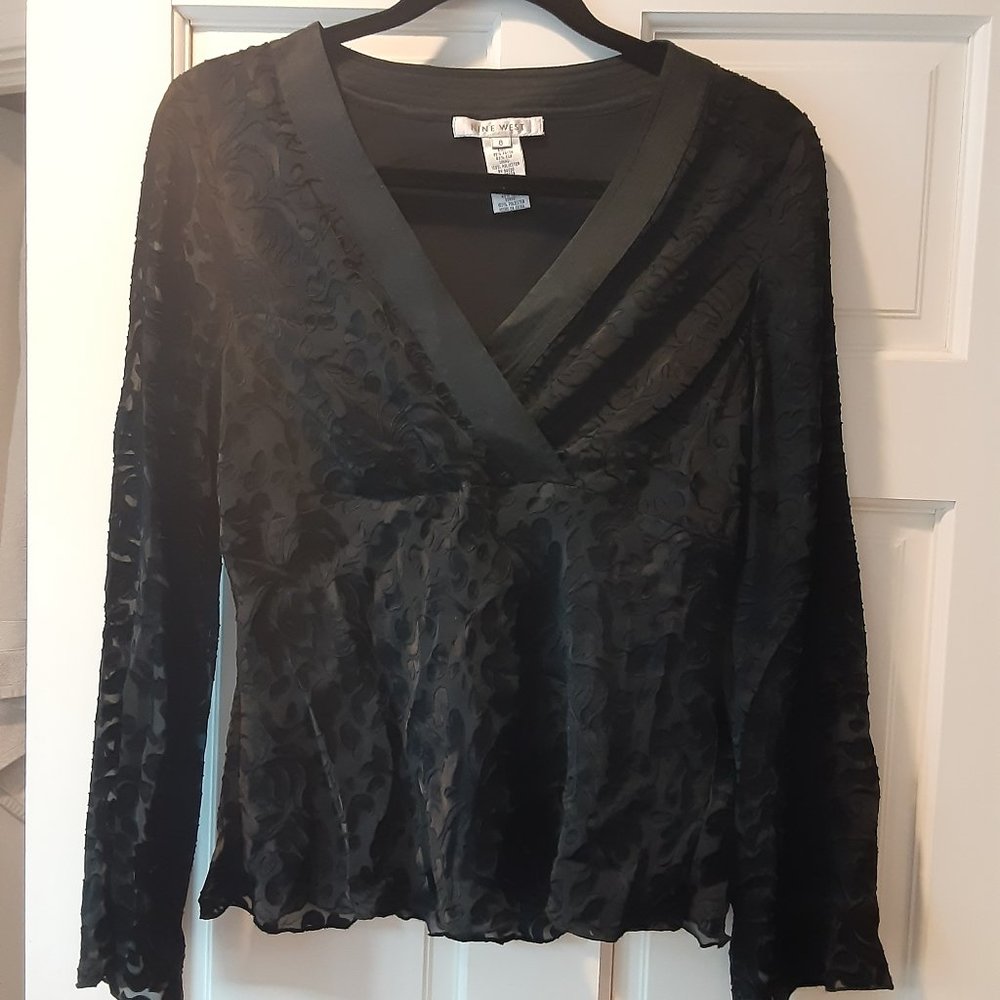 Nine West Black Velvet Burnout Top (8)